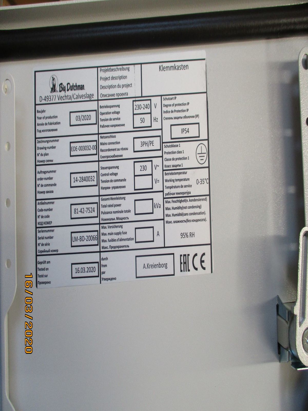 Terminal box feedcart pos. 2 end-switch pos. 2